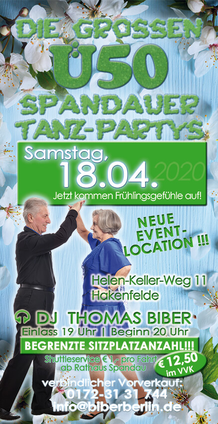 Die großen Ü50 Spandauer Tanz-Partys am 18.04.2020